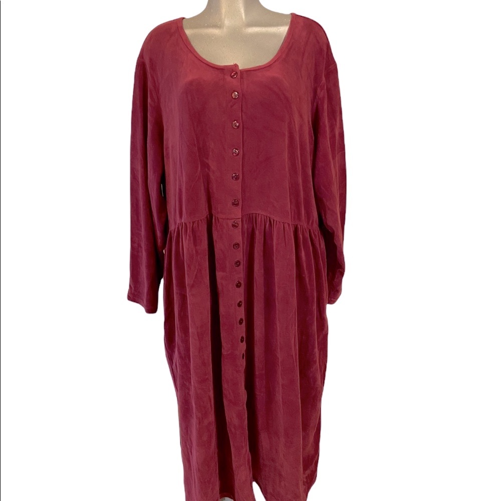 Woman Within Velvet Maxi Shirt Dress Button Down Plus Sz 3X Long Sleeve Country